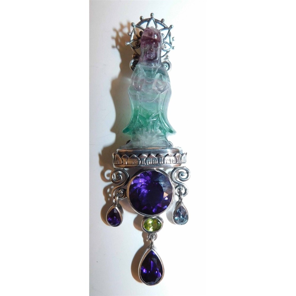Madonna .925 Silver Amethyst Jade‎ Citrine Large Pendant